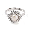 Mother's Day Jewellery Flower Natural Pearl & Cubic Zirconia Finger Rings STER-Z009-06P-2