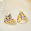 French Style Brass Clear Cubic Zirconia Heart Clip-on Earrings QL2585-3