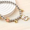 Brass Enamel Round Beads Charm Bracelets for Women BJEW-D317-11C-PG-2