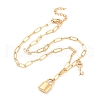 304 Stainless Steel Padlock and Skeleton Key Pendant Necklace for Women NJEW-G018-11G-2