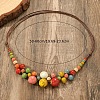 Bohemian Porcelain Round Beaded Imitation Leather Cord Bib Necklaces for Women FS-WG95F0C-01-4