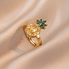 Pineapple Stainless Steel Rhinestone Pendant Necklace & Stud Earrings & Finger Ring Set WG65275-04-3