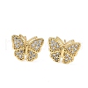 Butterfly Brass Micro Pave Clear Cubic Zirconia Stud Earrings EJEW-A132-07G-4