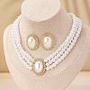 Oval Imitation Pearl Stud Earrings & Beaded Necklaces Sets for Women FS-WGE3419-01-4