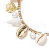 Natural Cowrie Shell & Brass Dolphin Starfish Charm Anklets AJEW-AN00650-3