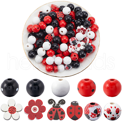 SOFPLATE Painted Natural Wood Beads Sets WOOD-SP0001-16-1