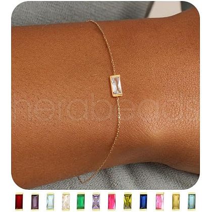 April Birthstone Brass Pave Cubic Zirconia Rectangle Link Bracelets WG17BBA-04-1