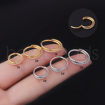 316L Surgical Stainless Steel Micro Pave Clear Cubic Zirconia Cross Hoop Nose Rings WG5C217-04-1