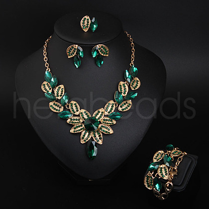 Leaf Alloy Glass Jewelry Sets for Women FS-WG27195-02-1