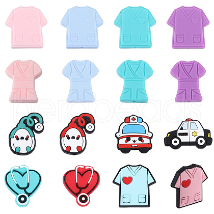 CHGCRAFT 16Pcs 16 Styles Medical Theme Food Grade Eco-Friendly Silicone Focal Beads SIL-CA0003-31-1
