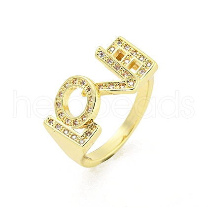Word LOVE Brass Micro Pave Clear Cubic Zirconia Finger Rings RJEW-G309-11G-1