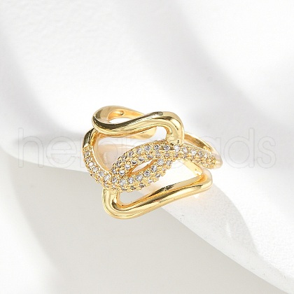 Brass Micro Pave Cubic Zirconia Adjustable Cuff Rings RJEW-C130-02G-1