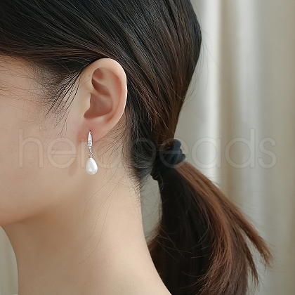 Teardrop Brass Imitation Pearl Dangle Stud Earrings RB9302-1