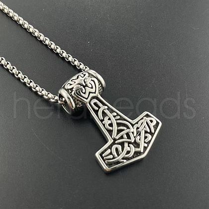 Stainless Steel Viking Hammer Pendant Stylish Punk Hip Hop Necklaces NX6366-1