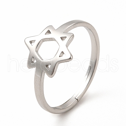 Non-Tarnish 304 Stainless Steel Star of David Adjustable Ring for Women RJEW-B027-13P-1