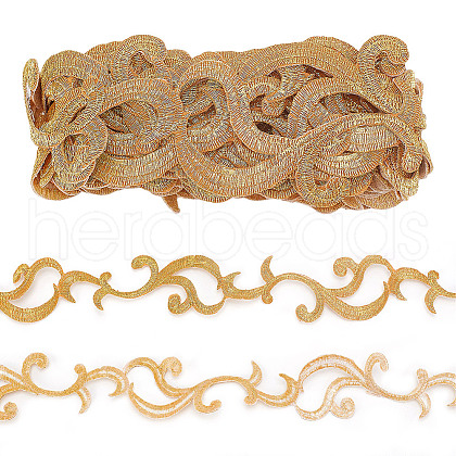 Ethnic Style Iron on/Sew on Polyester Metallic Embroidery Flower Ribbon SRIB-WH0011-204B-1