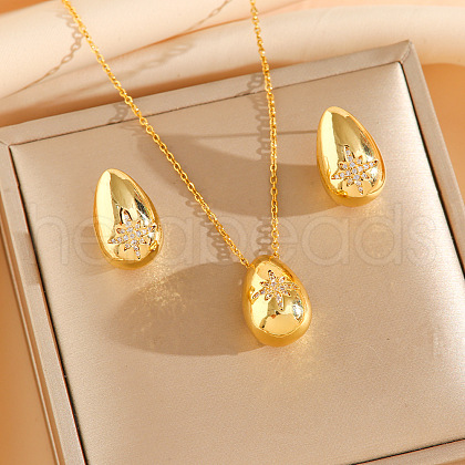304 Stainless Steel Cubic Zirconia Stud Earrings & Pendant Necklaces Sets FS-WG34C3D-05-1