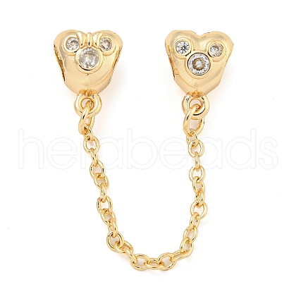 Rack Plating Brass Micro Pave Cubic Zirconia European Beads with Safety Chains KK-F089-30G-1