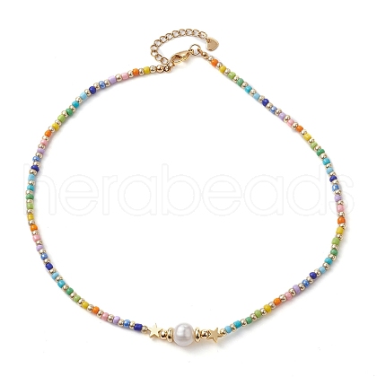 Natural Pearl & Seed Beaded Necklace NJEW-JN04649-01-1