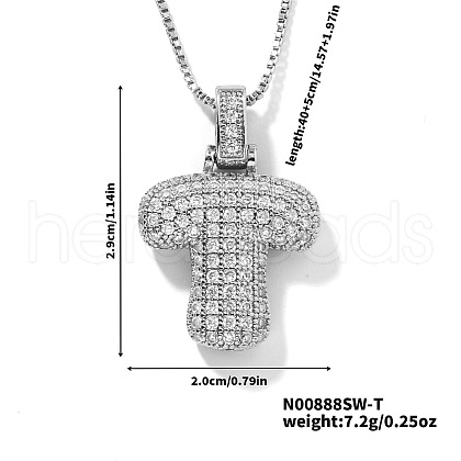 Elegant Brass Micro Pave Clear Cubic Zirconia 3D Initial Necklaces DV4415-43-1