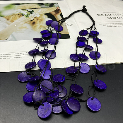Dyed Natural Coconut Disc Beaded PU Leather Multi-Strand Necklaces for Women FS-WG04026-08-1