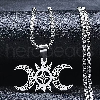 Hollow Out Moon Goddess Stainless Steel Pendant Necklaces for Women FS-WGF6F96-01-1