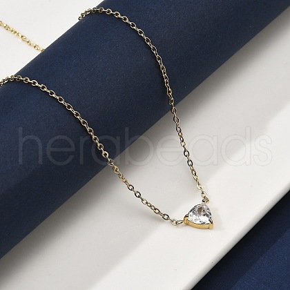 304 Stainless Steel Crystal Cubic Zirconia Triangle Pendant Necklaces for Women NJEW-Z064-02G-1