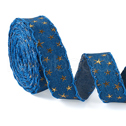 5 Yards Polyester 3D Star Gold Stamping Ribbon OCOR-TAC0023-14C-1