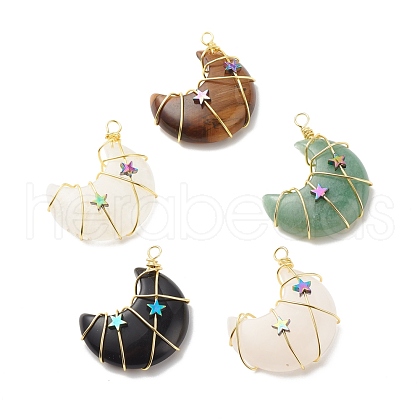 Natural Mixed Stone Copper Wire Wrapped Pendants PALLOY-JF01639-1