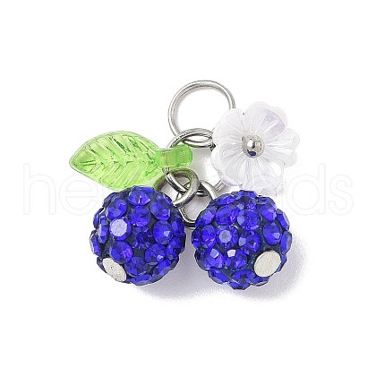 Handmade Polymer Clay Rhinestone Cherry Pendants PALLOY-JF03868-01-1