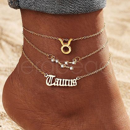 Alloy Crystal Rhinestone 3 Layer Constellations Link Chain Anklets for Women FS-WGFDDF7-04-1