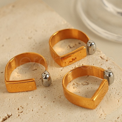Rectangle 304 Stainless Steel Cuff Rings RJEW-S404-01A-GP-1