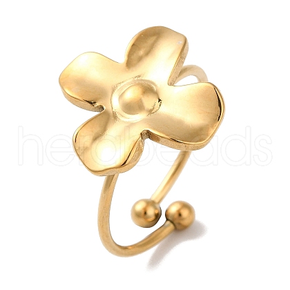 Ion Plating(IP) 304 Stainless Steel Flower Open Cuff Rings for Women RJEW-M167-09B-G-1