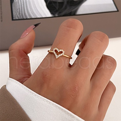 Heart Brass Micro Pave Clear Cubic Zirconia Cuff Rings for Women FS-WGAC8CD-02-1