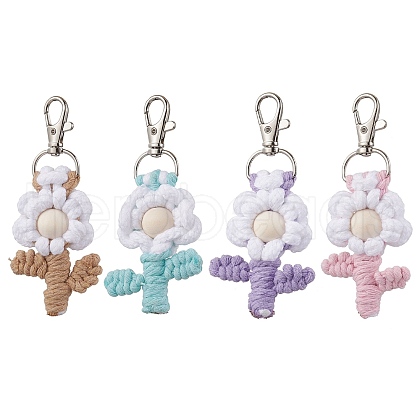 4Pcs 4 Colors Flower Woven Cotton Pendant Decorations HJEW-JM02823-1