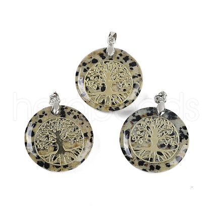 Natural Dalmatian Jasper Flat Round Pendants G-Q188-01P-14-1