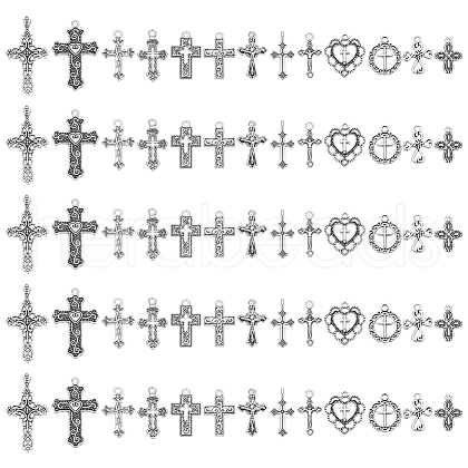 WADORN 130Pcs 13 Styles Tibetan Style Cross Alloy Pendants FIND-WR0011-41-1