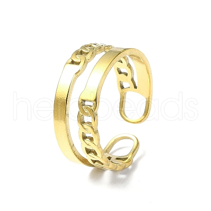 Ion Plating(IP) 304 Stainless Steel Open Cuff Ring RJEW-L109-024G-1