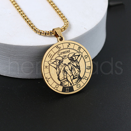 Flat Round with Constellation 201 Stainless Steel Pendant Necklaces WG10AD9-03-1