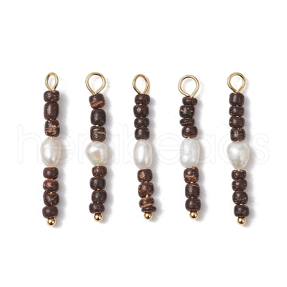 Natural Coconut with Natural Cultured Freshwater Pearl Pendants PALLOY-JF03566-1