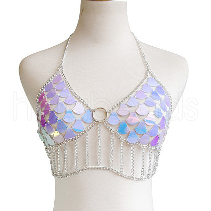 Lilac Acrylic Scale Sequin Alloy Tassel Chain Sexy Chest Body Chains for Beach Party FS-WG189BD-01-1