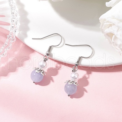 Natural Aquamarine Round Dangle Earrings EJEW-JE06413-01-1