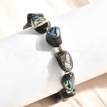 Abalone Shell Beads Stretch Bracelets BJEW-D315-02G-1