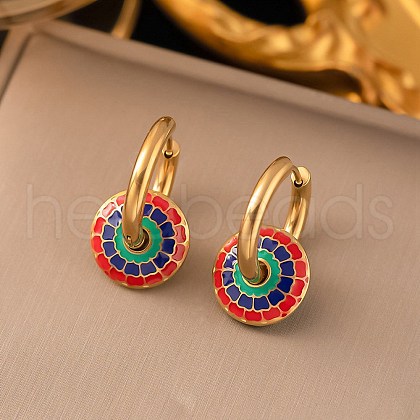 304 Stainless Steel Enamel Hoop Earrings EJEW-Q040-01A-G-1