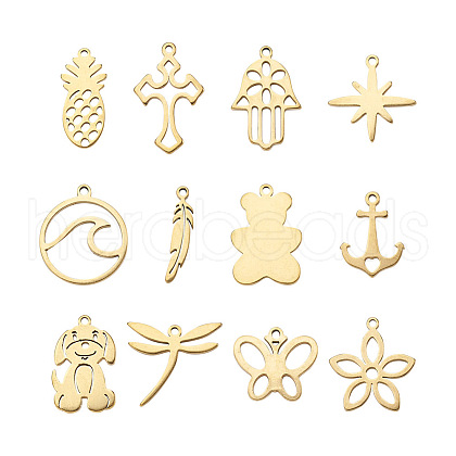 Yilisi 48Pcs 12 Style 304 Stainless Steel Pendants STAS-YS0001-11-1