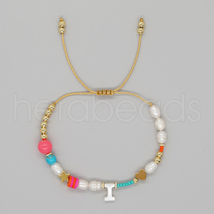 Bohemian Style Shell Letter Bead Braided Bead Bracelets for Women WG07C1E-09-1
