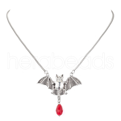 Alloy Bat and Glass Pendants Necklaces NJEW-TA00141-1
