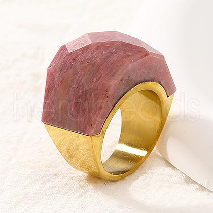 Fashionable 304 Stainless Steel & Natural Rhodonite Finger Rings FS-WG90577-26-1