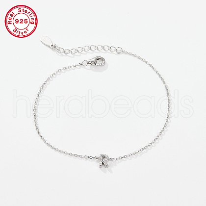 Rhodium Plated 925 Sterling Silver Letter Cubic Zirconia Link Bracelets GI2156-18-1