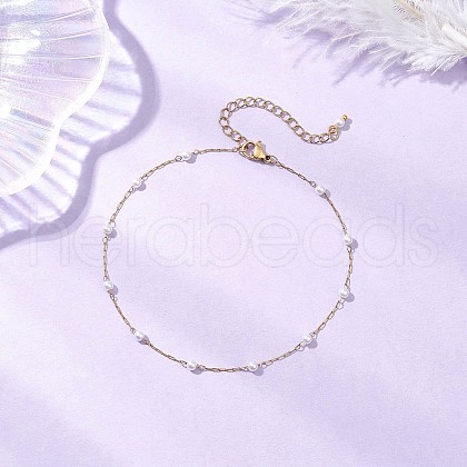 304 Stainless Steel & ABS Imitation Pearl Chain Anklets for Women AJEW-AN00689-1